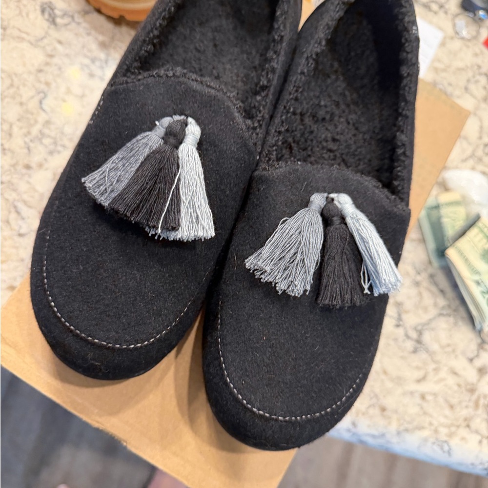 Black Tassel Moccasin Slippers for Women